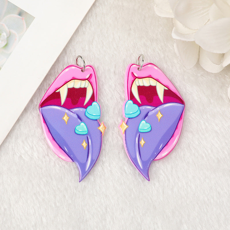 Wholesale 10PCS  Acrylic Halloween Big Mouth Heart DIY Earrings Keychain Accessories